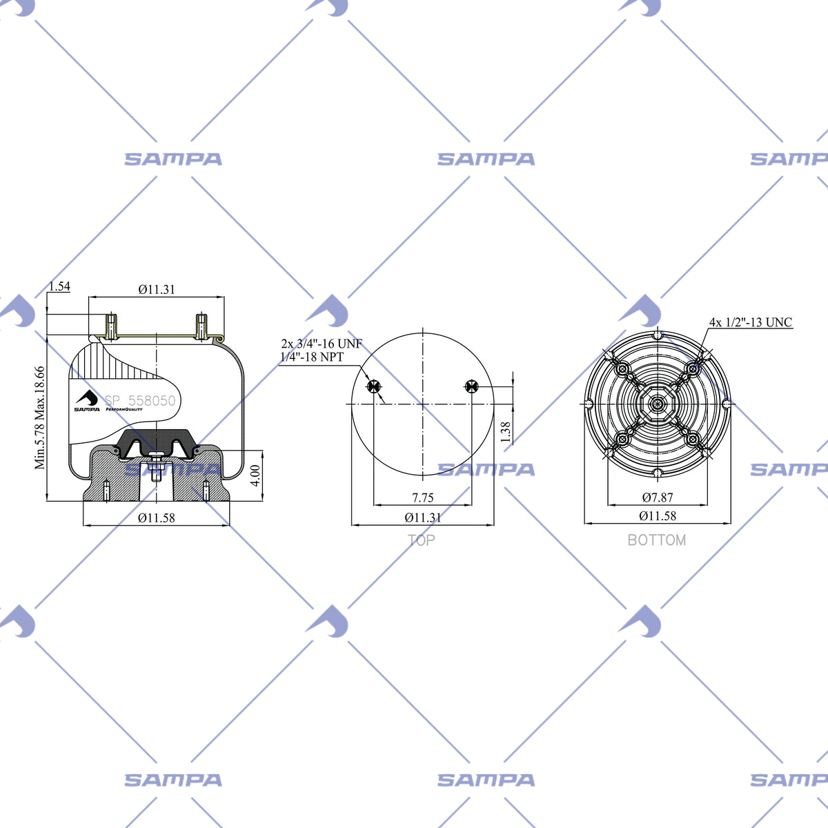 SAMPA SP 558050-KA Air Spring, Rolling Lobe technical drawing