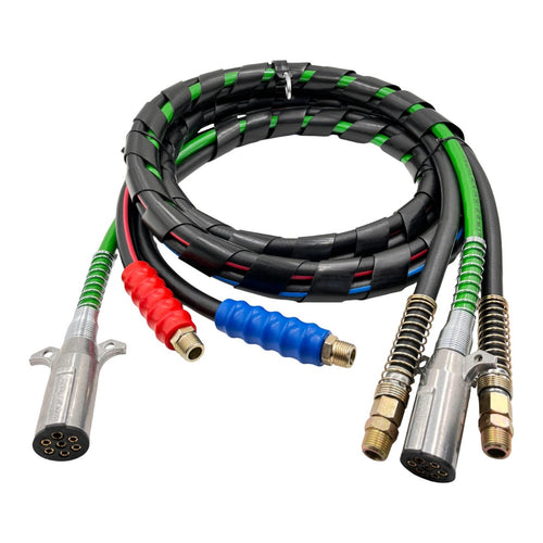 3-in-1 wrap assembly with red and blue air lines and green 7-way electrical cable