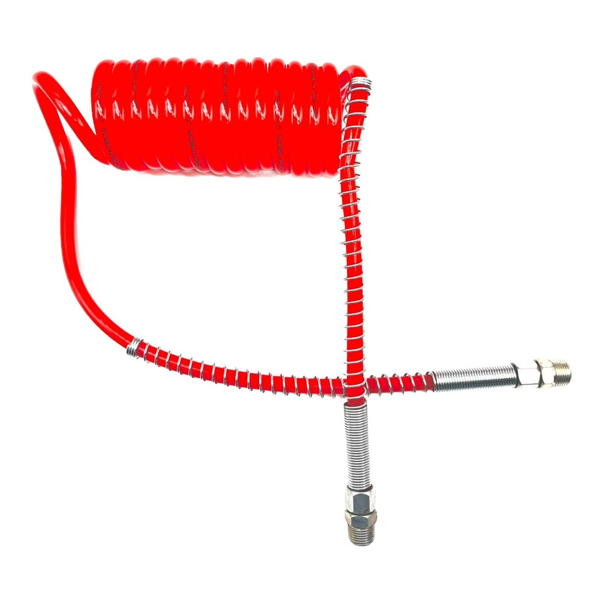 Red 15 ft coiled air hose with long straight tail