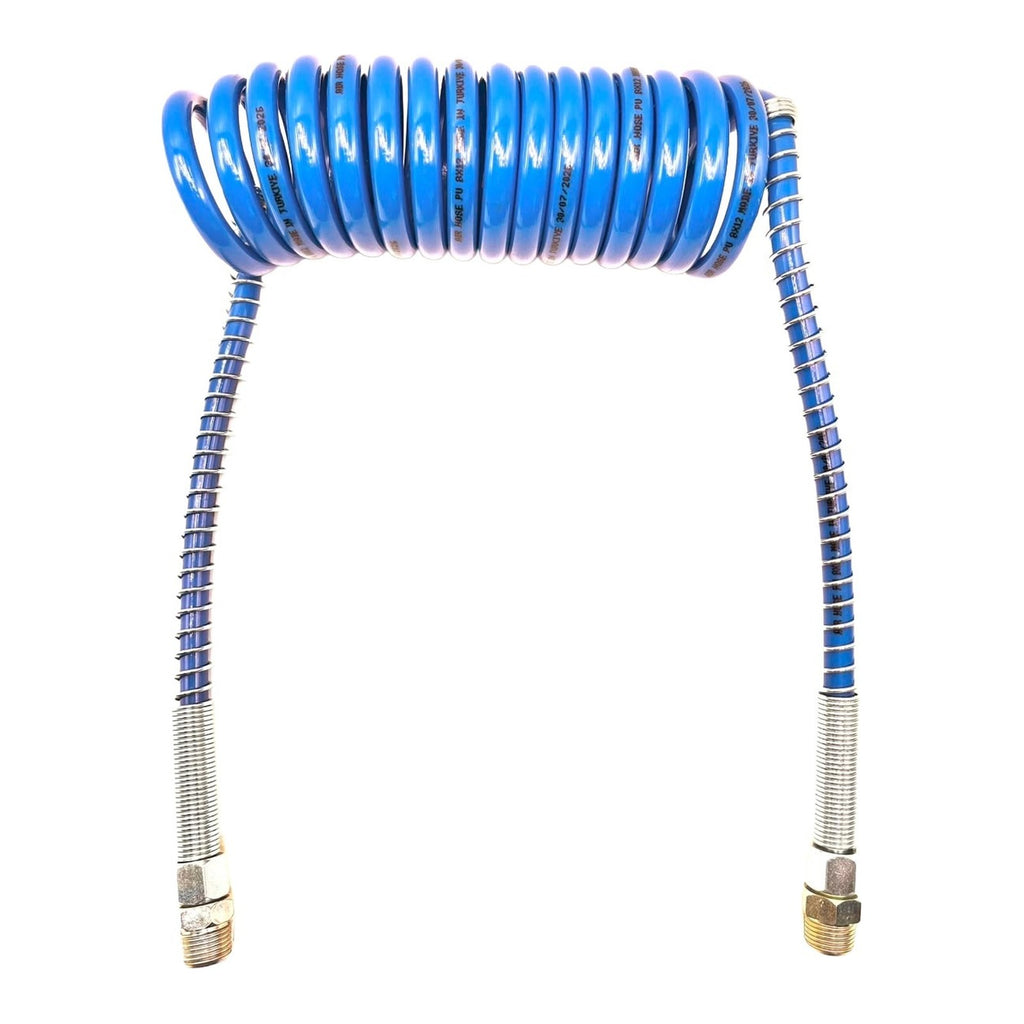 Blue 15 ft coiled air brake hose, service line