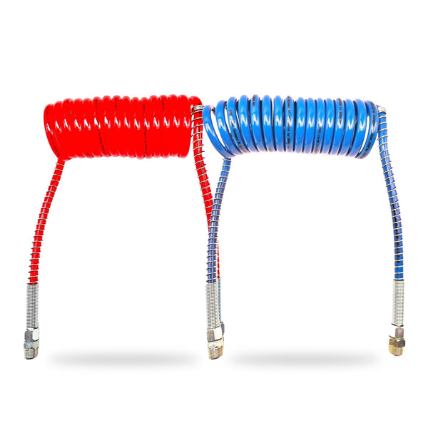 Red and blue 15 ft coiled air brake hose set